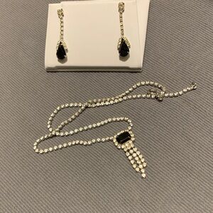 Elegant Black and Silver Drop Earrings & necklace